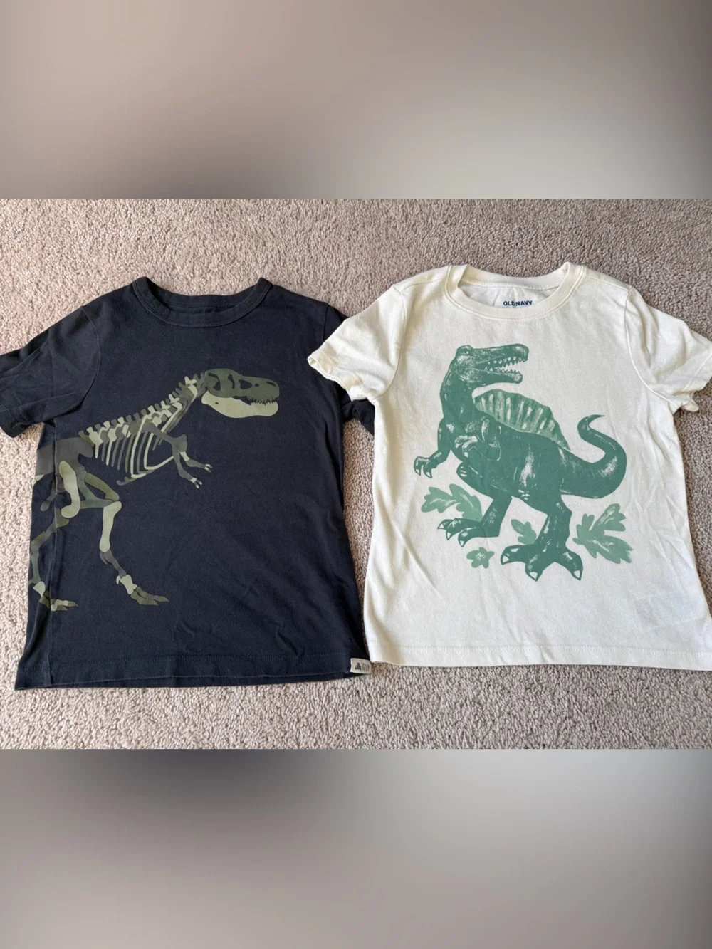 Boys 5T Black & Cream Short Sleeve Tee with Green Dinosaur Prints